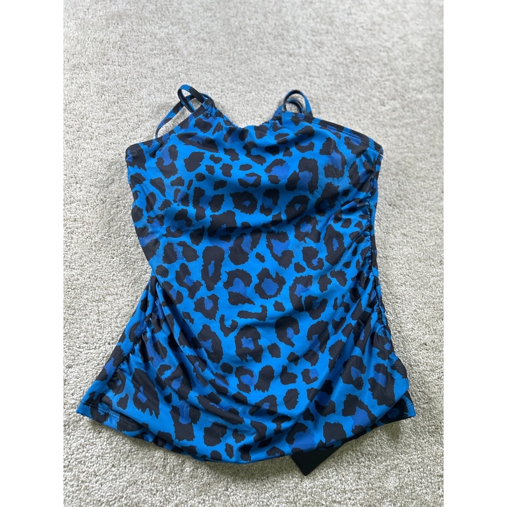 Tempt Me Women's Blue Black Leopard Print Swimwear Tankini XS